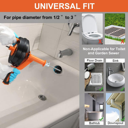 Drain Auger, Clog Remover with Drill Adapter, 25 Feet Flexible Plumbing Snake Use Manually or Powered for Kitchen, Bathroom and Shower Sink, Comes with Gloves (blue)