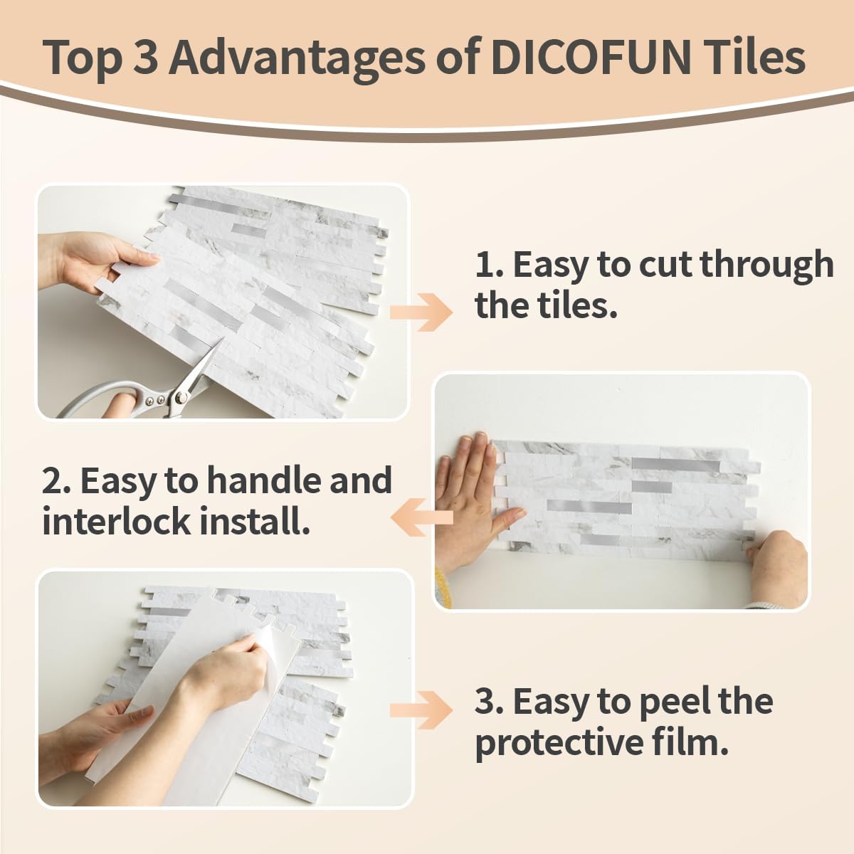 DICOFUN 10-Sheet Peel and Stick Backsplash Wall Tile, PVC Kitchen Backsplash Peel and Stick in Sandstone, 9.4 sq.ft