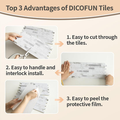 DICOFUN 10-Sheet Peel and Stick Backsplash Wall Tile, PVC Kitchen Backsplash Peel and Stick in Sandstone, 9.4 sq.ft