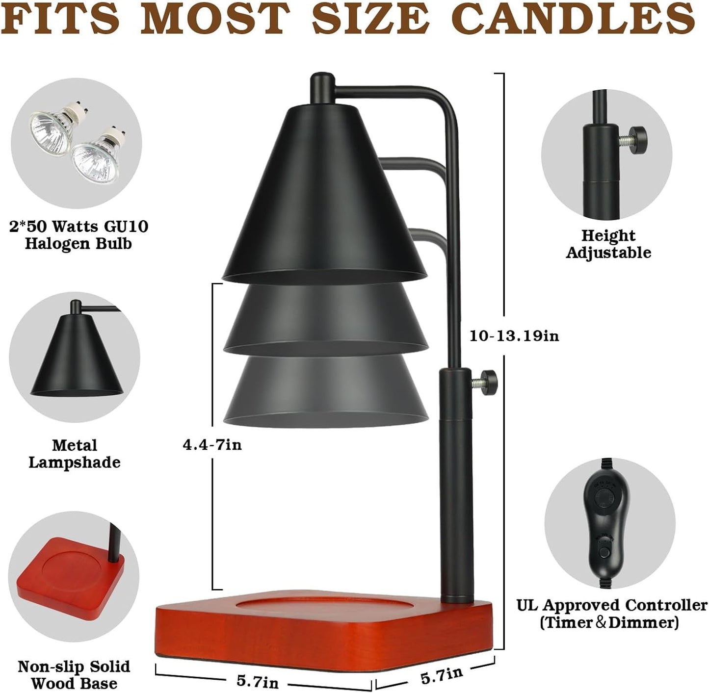 Candle Warmer Lamp Wood with Timer, Dimmable Electric Candle Lamp Warmer for Jar Candles, 2*35 Watt Bulb, Mothers Day Birthday Gifts for Women Men, Decorative Wooden Candle Lamp for Bedroom Home Decor