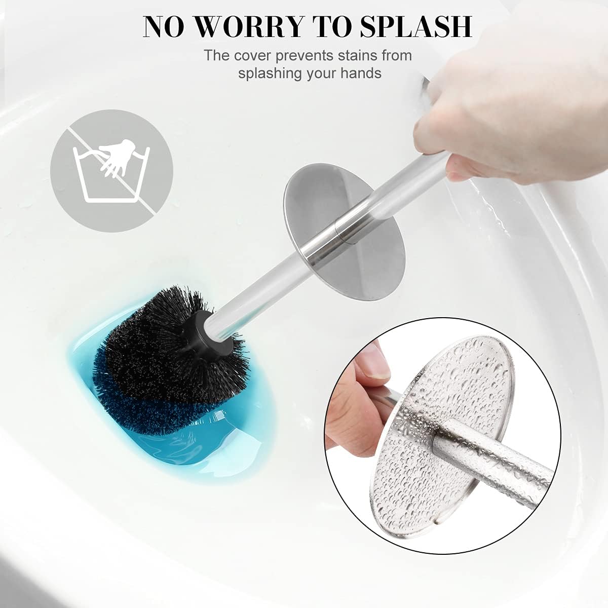 Toilet Brush and Holder, 2 Pack Toilet Brush with 304 Stainless Steel Long Handle, Toilet Bowl Brush for Bathroom Toilet-Ergonomic, Elegant,Durable (White)