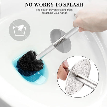 Toilet Brush and Holder, 2 Pack Toilet Brush with 304 Stainless Steel Long Handle, Toilet Bowl Brush for Bathroom Toilet-Ergonomic, Elegant,Durable (White)