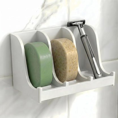 Soap Holder for Shower Wall, 3-Compartment Soap Dish for Shampoo, Conditioner and Body Soap, Fast Draining & Rust-Proof & Heavy Duty, Ultra-Strong Adhesive for Long-Term Bathroom Use & Freestanding