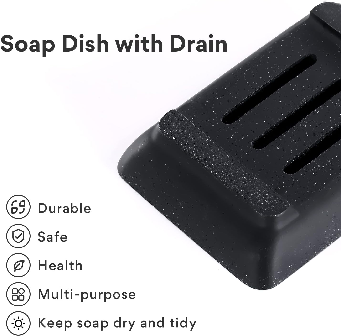 Soap Dish with Drain, Aimou Bar Soap Holder Saver Self Draining Waterfall Soap Sponge Tray Dishes, Easy Clean Soap Case Box Container for Bathroom Shower Kitchen Sink Countertop Black