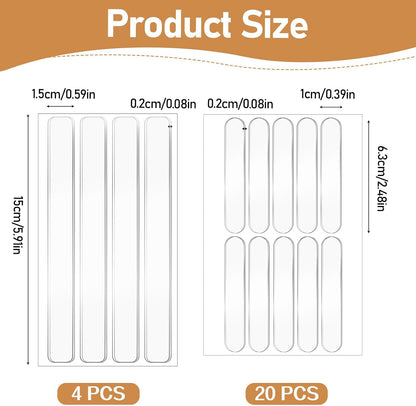 24PCS Clear Door Wall Bumpers Strips, Clear Silicone Protector Strips, Self Adhesive Cabinet Door Bumpers, Transparent Sound Dampening Buffer Pads for Drawers, Table Tops, Toilet Covers,Table Corners