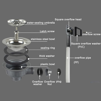 Stainless Steel Sink Drain Filter Removable Strainer with Overflow Hose, Anti Clogging Kitchen Bathroom Drain Stopper Mesh Hair Catcher