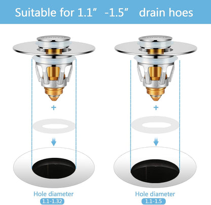 QYHNYJF Bathroom Sink Stopper with Hair Catcher – Universal Pop-Up Drain Strainer for 1.1–1.5 inch US Standard Sink Drain Holes, Anti-Clog Basin Stopper, Silver