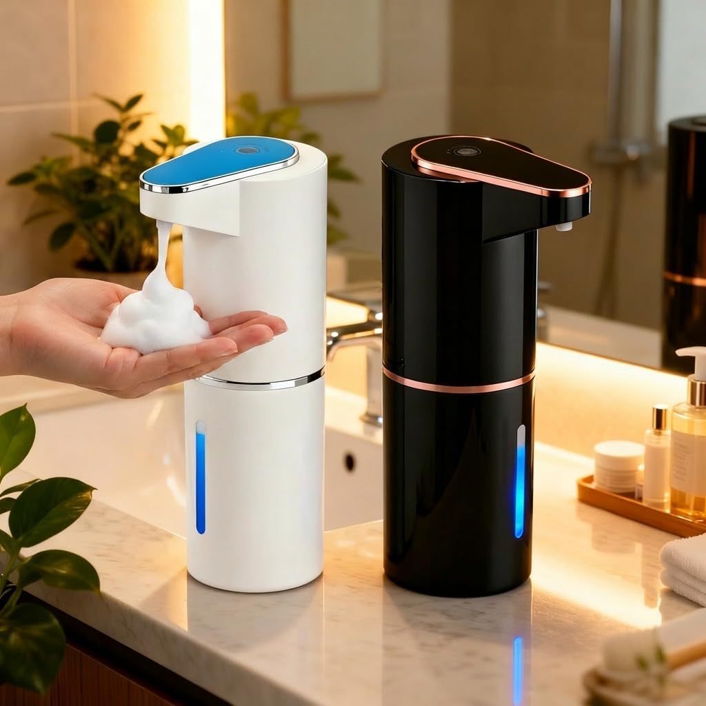 2 Pack Automatic Soap Dispenser, Touchless Electric Hand Sanitizer with 3 Gear Adjustable, Rechargeable 350ml with Infrared Motion Sensor IPX5 Waterproof for Kitchen, Bathroom, Office White Foam
