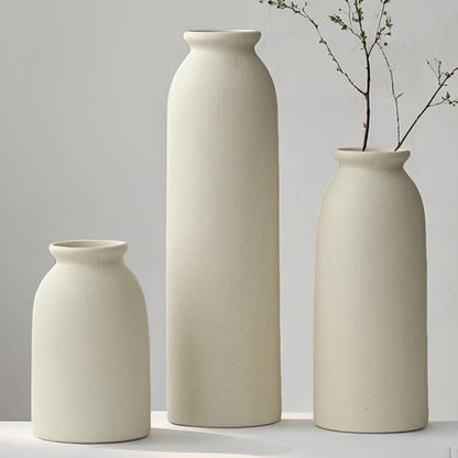 Ceramic Vase Set-3, Small Flower Vases for Decor, Modern Boho Farmhouse Style, Decorative Vases for Pampas Grass & Dried Flowers, Distressed Finish (Beige)