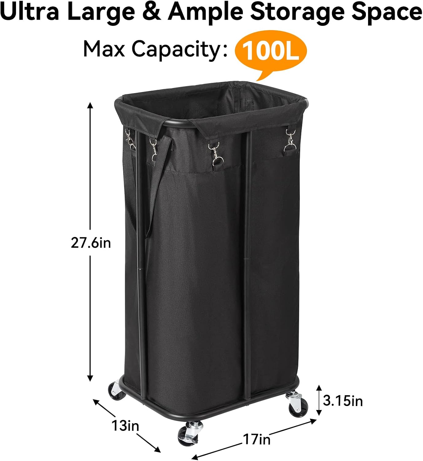 WOWLIVE Laundry Hamper with Wheels 260L Rolling Laundry Basket 3 Section Organizer Laundry Cart with Steel Frame and Removable Bags Large Dirty Clothes Hamper Dorm Room Storage for Bedroom