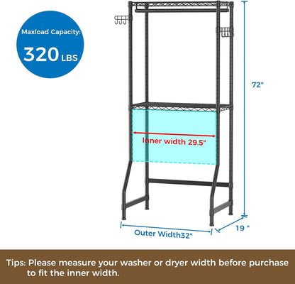 Golpart Over Washer and Dryer Shelves,Heavy Duty Laundry Room Storage Organization Clothes Drying Rack,5 Tier Adjustable Height Wire Shelving and Wire Basket with Hanger Rod&Hook,Space Saving Shelf