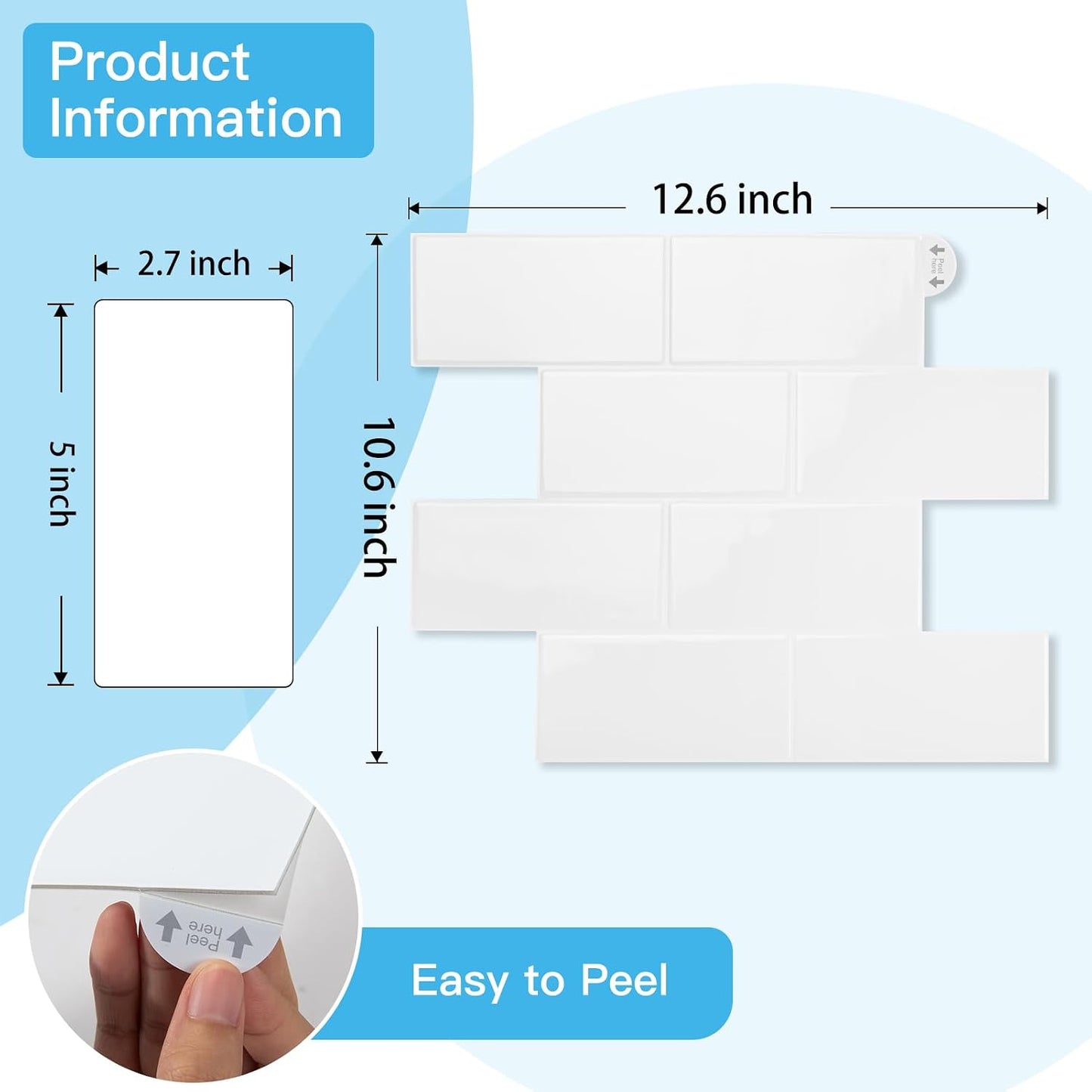 Art3d Peel and Stick Backsplash, 10-Pack Thickened Stick on Subway Tiles, Faux Ceramic Tiles for Kitchen, Bathroom, Black