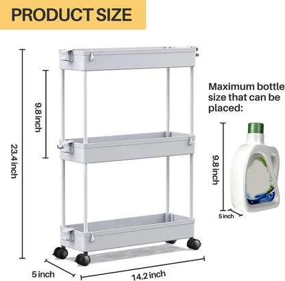 SPACEKEEPER Slim Rolling Storage Cart, 3 Tier Bathroom Storage Organizer Laundry Room Utility Cart Mobile Shelving Unit, Multi-Purpose for Kitchen Office Bathroom Laundry Narrow Places, Black