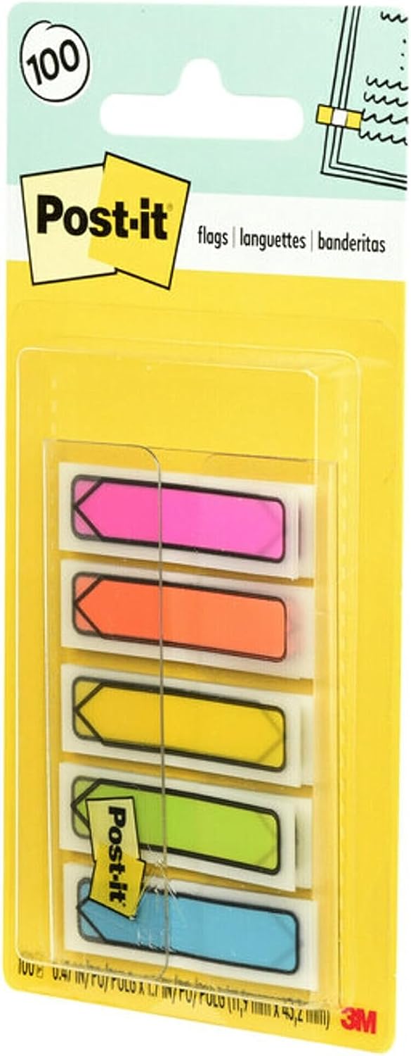 Post-it Arrow Flags, 0.47 x 1.7 in, Bright Colors, 1 Dispenser, 100 Flags | Removable Page Markers for Planners, Journals, and Calendars