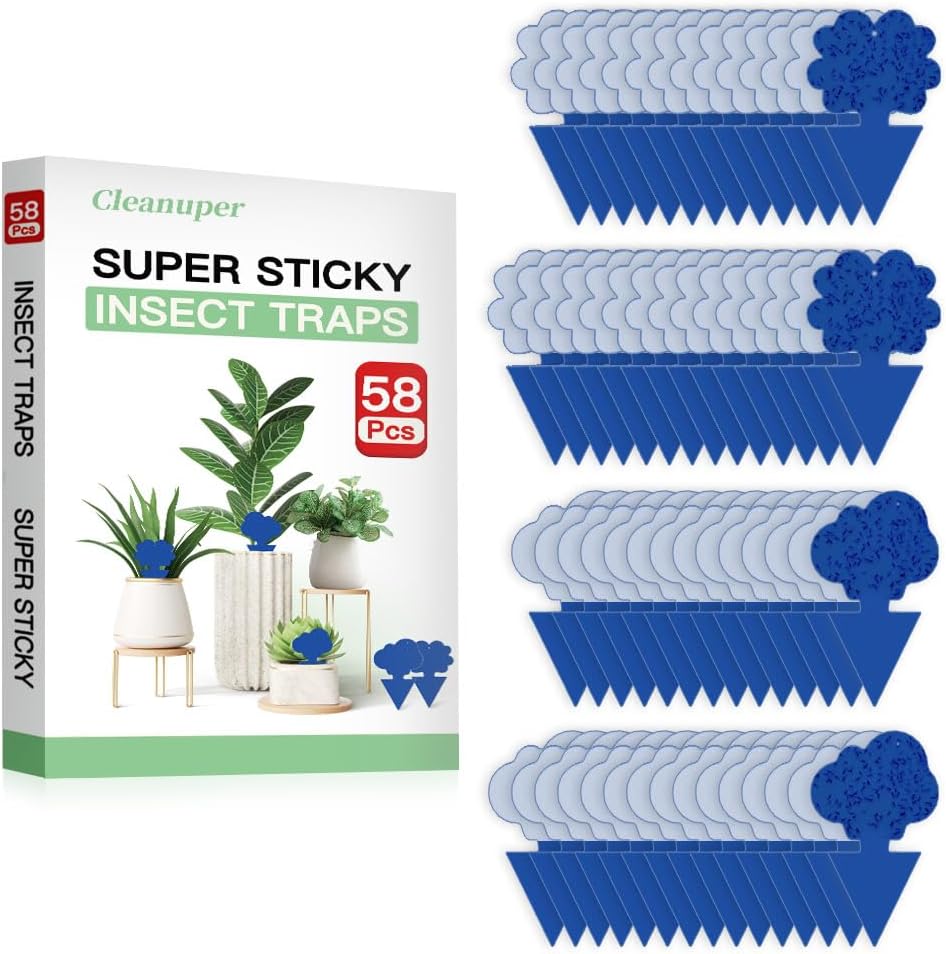 58 Pack Gnat Killer Sticky Traps for Plants - Green Fungus Gnat Sticky Trap for Indoor Houseplants, Fruit Fly, Whitefly, Aphid - Family Friendly Design, Flower/Cloud or Sunflower/Butterfly