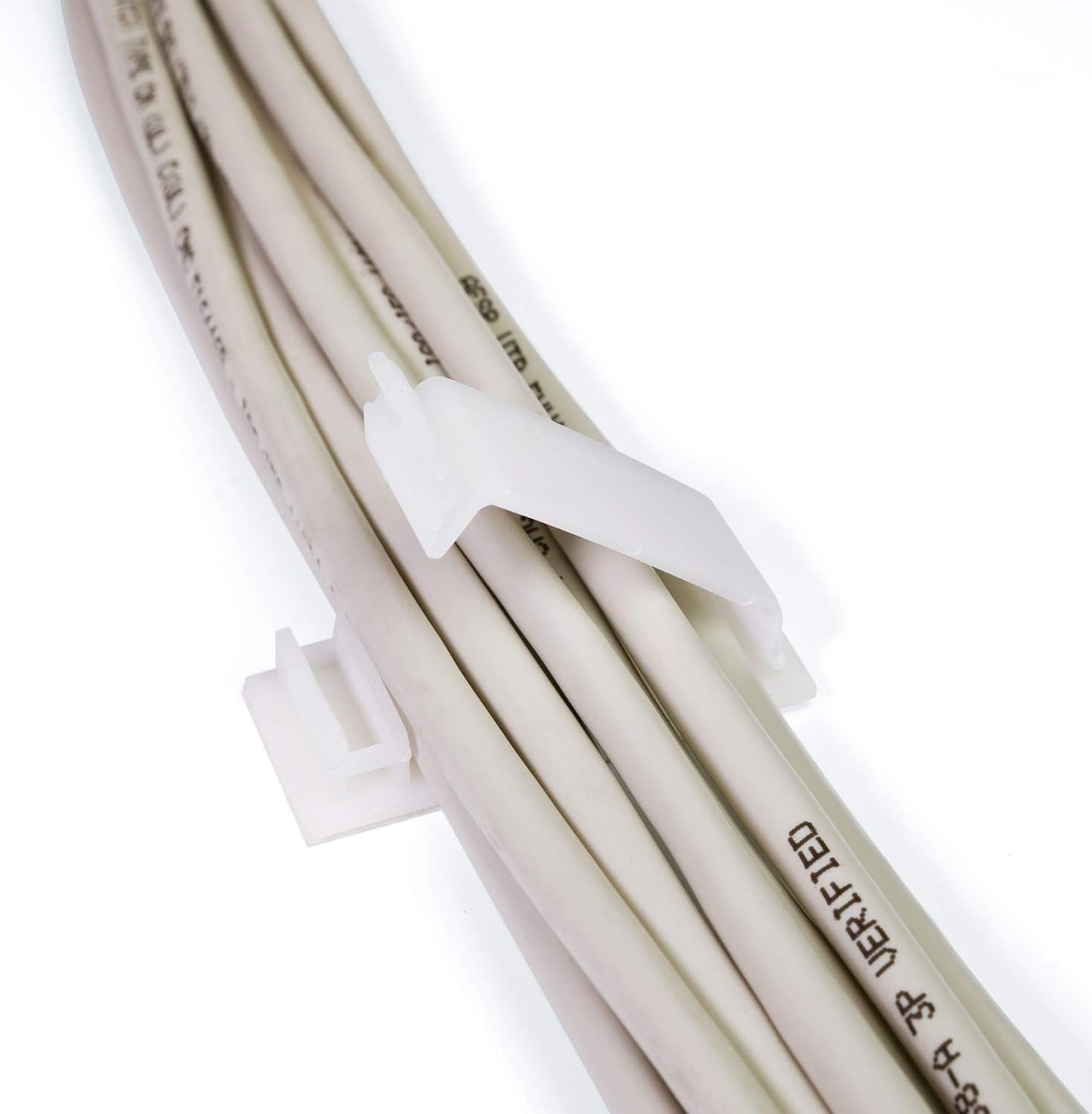 Cable Clips 3M Adhesive, Multipurpose Wire Clamps for Cable Management and Cable Runs - 50 Pack Black Bundled with 10 Reusable Cable Ties