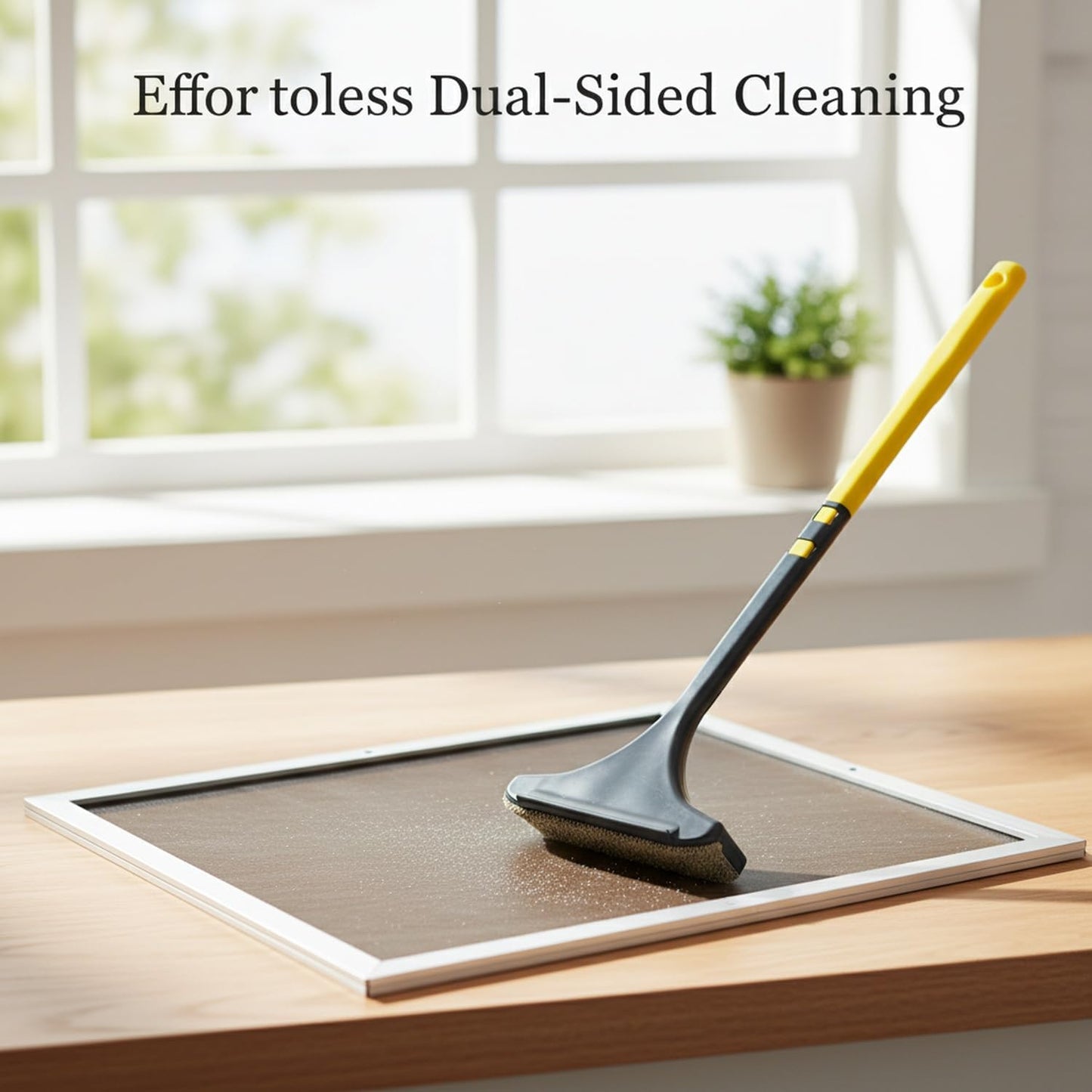 Double-Sided Window Screen Cleaning Brush, Slim 0.4-Inch Profile for Interior & Exterior Care, Durable PP Plastic Tool for Fixed Frames (Green, 1 Pack)