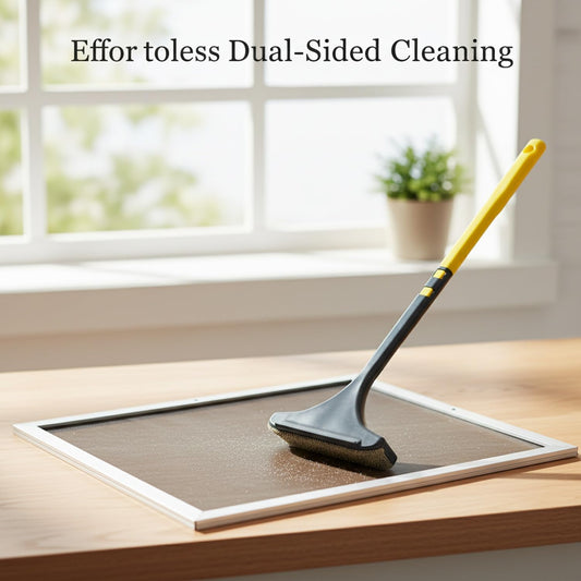 Double-Sided Window Screen Cleaning Brush, Slim 0.4-Inch Profile for Interior & Exterior Care, Durable PP Plastic Tool for Fixed Frames (Green, 1 Pack)