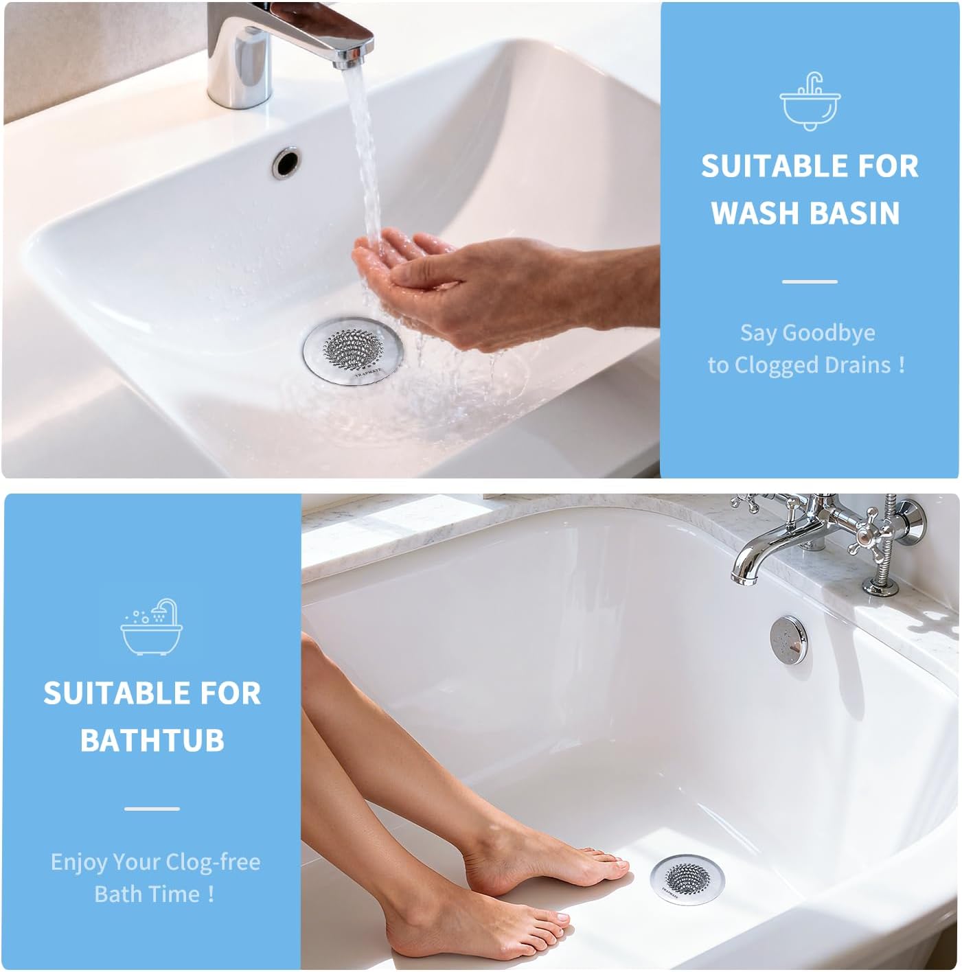 TRAPMATE Shower Drain Hair Catcher, 2.8" Fast Drainage Bathtub Stopper Drain Strainer Kit, Stainless Steel Shower Drain Cover, Bathtub Drain Protector for Sinks & Tubs (Patented Product)
