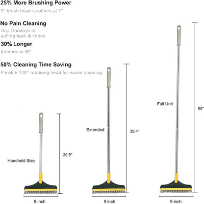 2 in 1 Cleaning Floor Scrub Brush Floor Brush Scrubber New Upgraded 53.5" Long Handle Grout Brush Scrape V-Shape Stiff Bristle Cleaning Brush with Squeegee 120°Rotating Tile Brush for Bathroom
