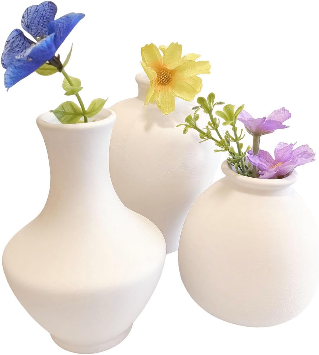 Daittin 3-Piece Ceramic Bud Vases Set - Small White Matte Vases for Dried Flowers, Decorative Mini Vases for Home Decor, Tabletop, Shelf, Office & Bedroom, Ideal for Housewarmings & Gift-Giving