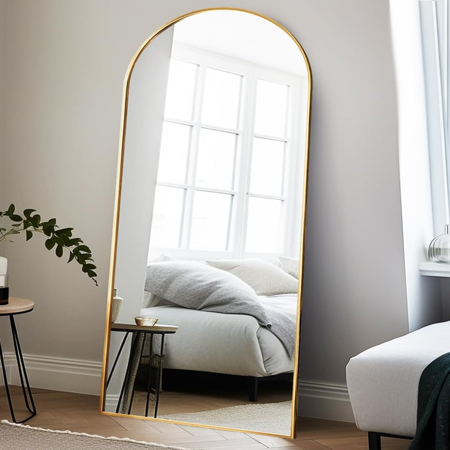 OGCAU Floor Full Length Mirror, 56"x20" Arched Full Body Mirror, Hanging or Leaning, Standing, Wall Mounted with Aluminum Frame for Bedroom Living Room, White