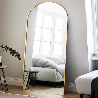 OGCAU Floor Full Length Mirror, 56"x20" Arched Full Body Mirror, Hanging or Leaning, Standing, Wall Mounted with Aluminum Frame for Bedroom Living Room, White