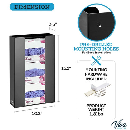 AdirMed VivaEssentials Double Glove Box Holder, Wall Mount or Free Standing Black Acrylic Glove Holder