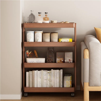Tea Cart, Storage Rack, Rolling Cart with 4 Tiered Storage, Storage Cart with Universal Wheels and Heightened and Widened Columns, Utility Wood Cart for Bedrooms, Living Rooms(Beige,15.8x7.9x31.9in)
