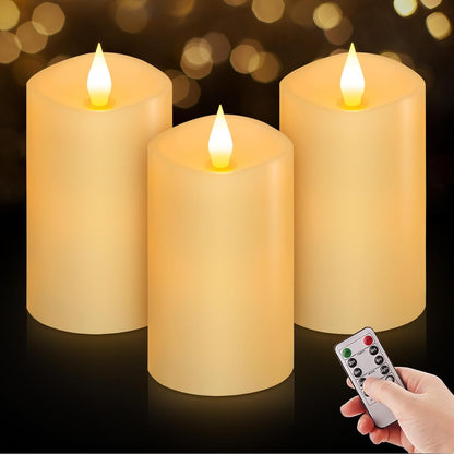 3x3 Flickering Flameless Candles Set of 2, 2AA Battery Life 600 Hours Battery Candles Flickering with Timer,3 inch Flameless Candles with Remote for Indoor/Outdoor, Ivory