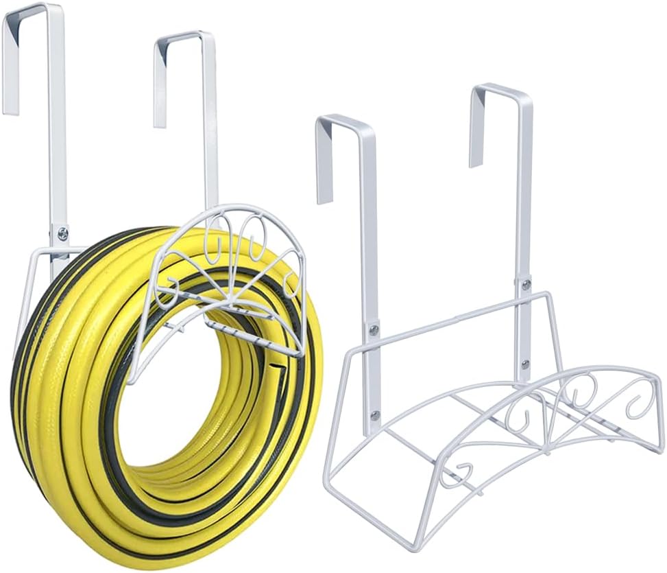Garden Hose Holder, Sturdy Hose Storage Organizer Reel Rack for Outside Garden Lawn Yard Farm -Wall Mount Or Hanger (White)