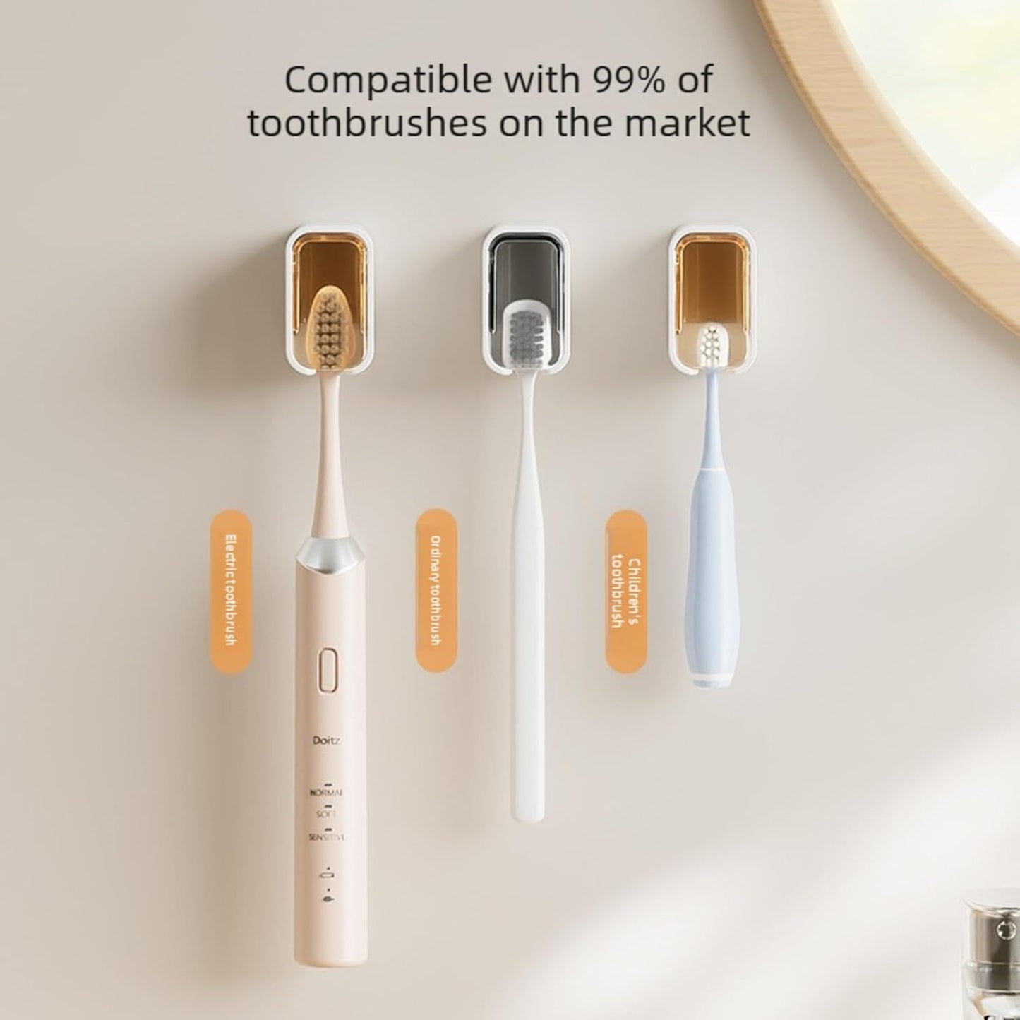 4PCS Wall Mounted Toothbrush Holders with Cover, Self Adhesive Single Slot Organizer, Moisture & Dust Proof for Electric/Regular Toothbrushes, Bathroom Shower Storage for Family & Travel (Black)