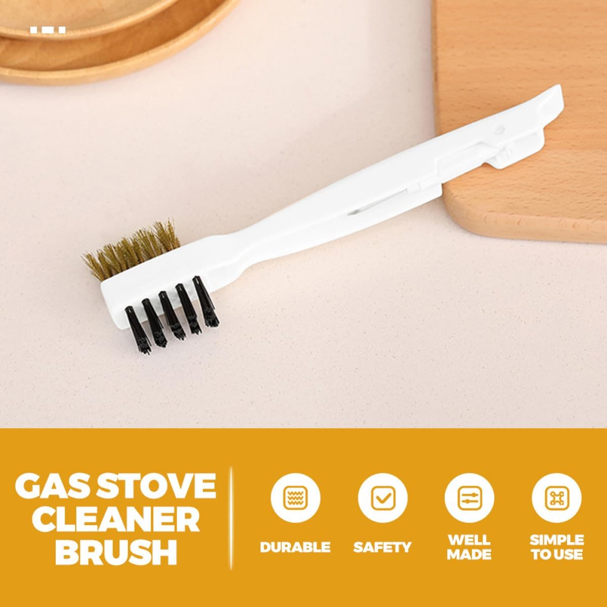 Gas Stove Cleaning Brush and Kitchen Scrub Brush with Brass Wire Bristles for Pot Bottom and Cooktop Crevice Deep Cleaning