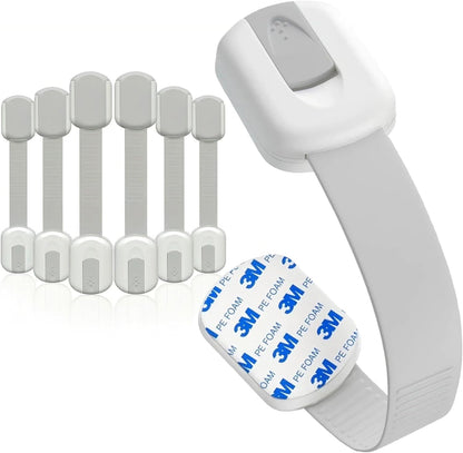 6 pcs Multi-Use Adhesive Straps Locks No tools and drilling - Childproofing Baby Proofing Cabinet Latches for Drawers, Doors, Toilet Seat, Dishwasher, Cupboard, Fridge, Oven,Trash Can