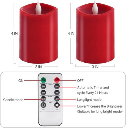 3x4 Flickering Flameless Candles Set of 3,Real Wax Pillar LED Candles,with Timer,4 inch Flameless Candles with Remote,for Party Wedding Holiday Home Decor,Ivory