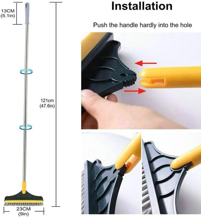 2 in 1 Cleaning Scrub Brush Grout Brush Scrape Floor Scrub Brush with Long Handle V-Shape Stiff Bristle Brush Scrubber with Squeegee 120°Rotating Shower Scruber for Cleaning Bathroom Glass Wall