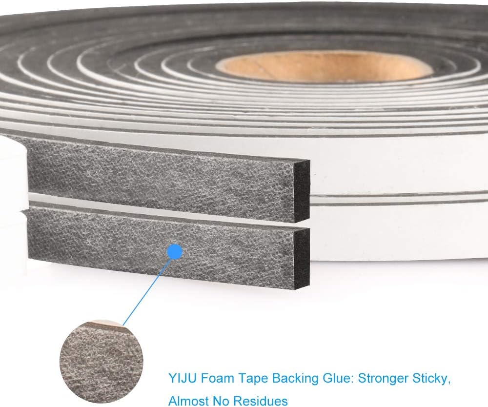 Seal Foam Tape,1/2 Inch W x 1/8 Inch T Weather Stripping for Door and Window,High Density Single Sided Closed Cell Door Insulation Weather Strip, 3 Rolls Total 50FT Black