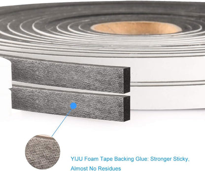 Seal Foam Tape,1/2 Inch W x 1/8 Inch T Weather Stripping for Door and Window,High Density Single Sided Closed Cell Door Insulation Weather Strip, 3 Rolls Total 50FT Black