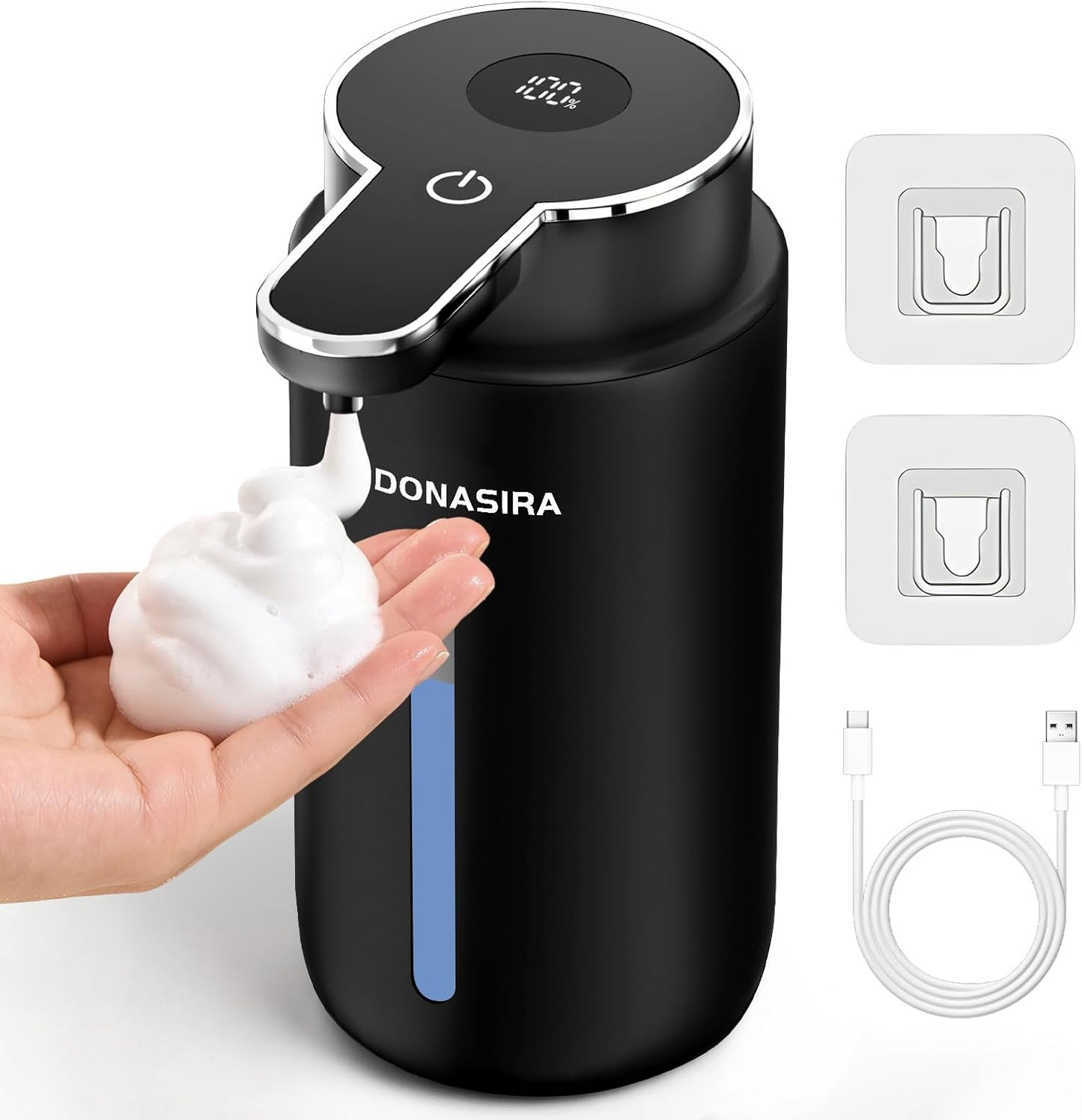 Automatic Foaming Soap Dispenser Touchless, 15oz/420ml USB-C Rechargeable Hand Soap Dispenser, 6-Level Adjustable Foam, IPX5 Waterproof, Wall Mount or Countertop for Bathroom Kitchen, Silver