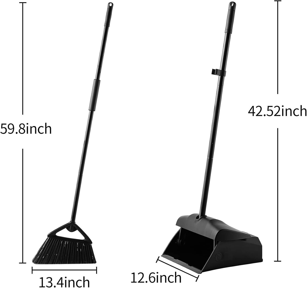 Eyliden Commercial Angle Broom and Dustpan Combo with Long Handle and Lid | High Capacity, Upright Locking Mechanism, Windproof Outdoor Dustpan and Broom Combo for Garden Yard Patio Commercial Garage