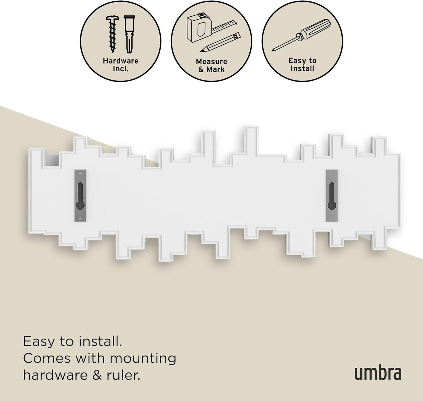 Umbra Sticks Wall-Mounted Coat Rack Rail Hook with 5 Retractable Pegs – Modern, Space-Saving Storage Organizer, Black