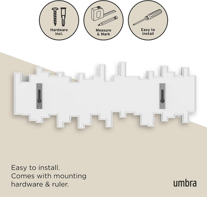 Umbra Sticks Wall-Mounted Coat Rack Rail Hook with 5 Retractable Pegs – Modern, Space-Saving Storage Organizer, Black
