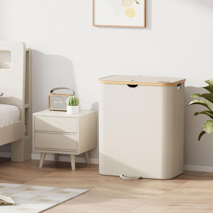 XLHOMO Double Laundry Hamper with Lid and Removable Bags, 150L Large Collapsible 2 Dividers Dirty Clothes Basket with Handles, Beige Double Laundry Basket Organizer for Bedroom,Laundry Room,College