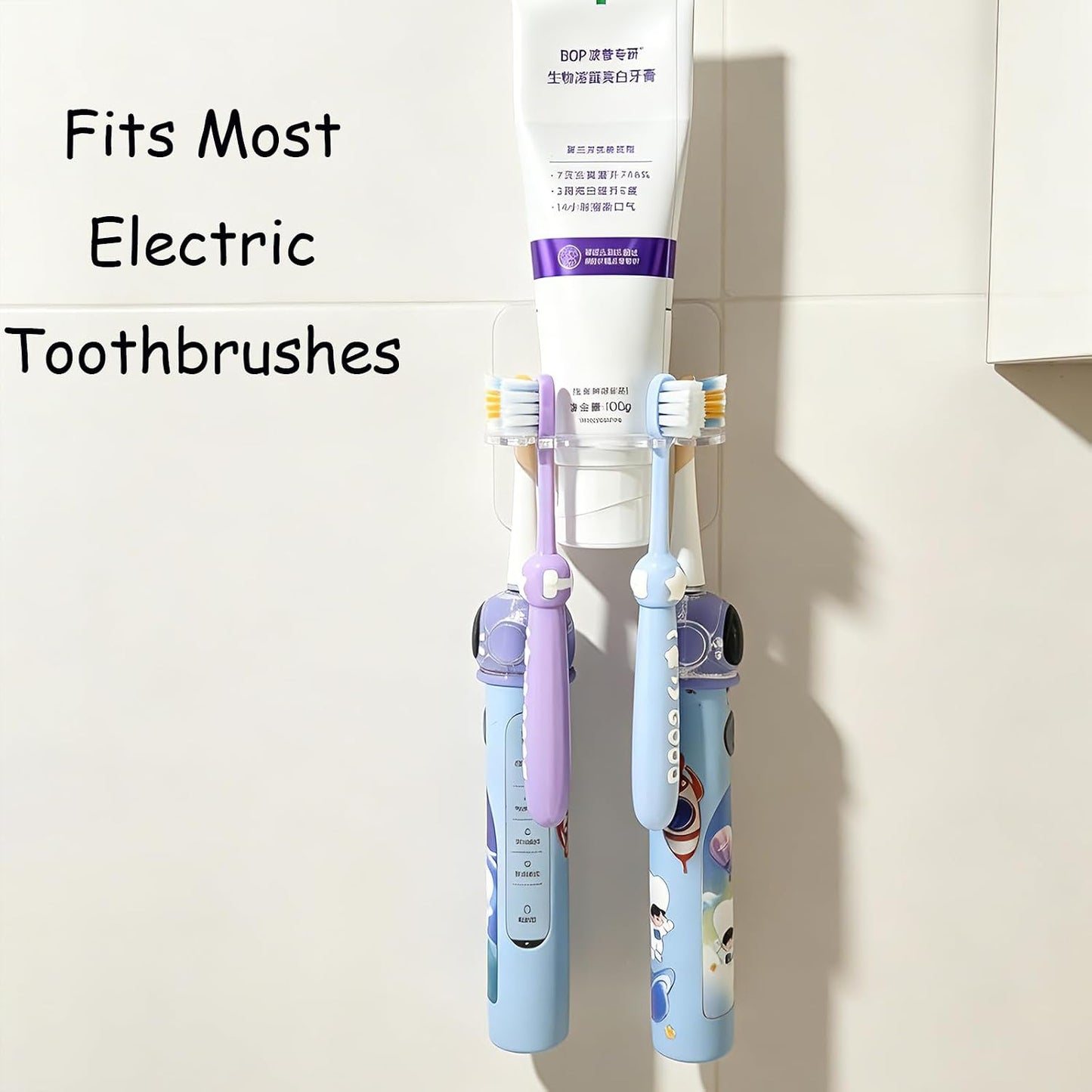 Wall Mounted Toothbrush Holder 2 Pack, No Drill Self Adhesive 6 Slots Clear Waterproof Bathroom Organizer for Electric Toothbrush