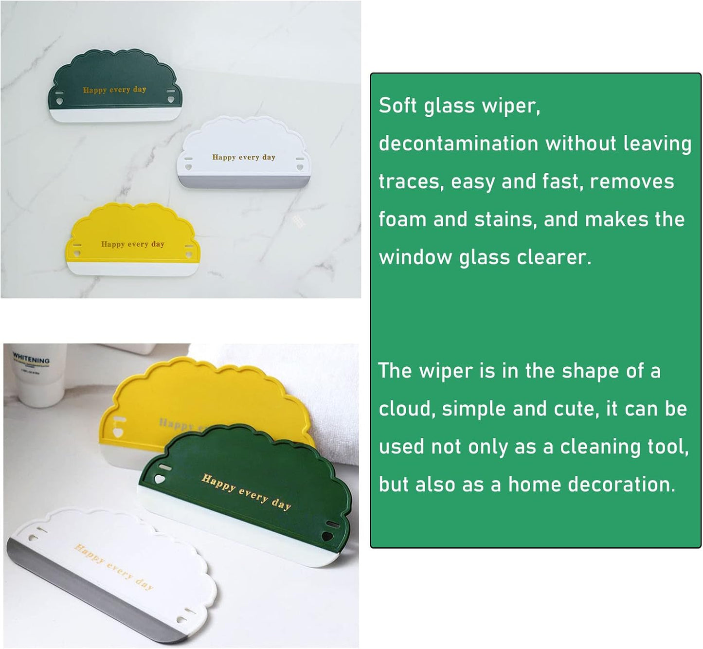 3 Pack Shower Squeegee Bathroom Glass Door Cleaning Scraper with Soft Rubber Water Blade Wiper Board Cleaner Tool for Sink Countertop Kitchen Window Mirror Car Windshield Tiles