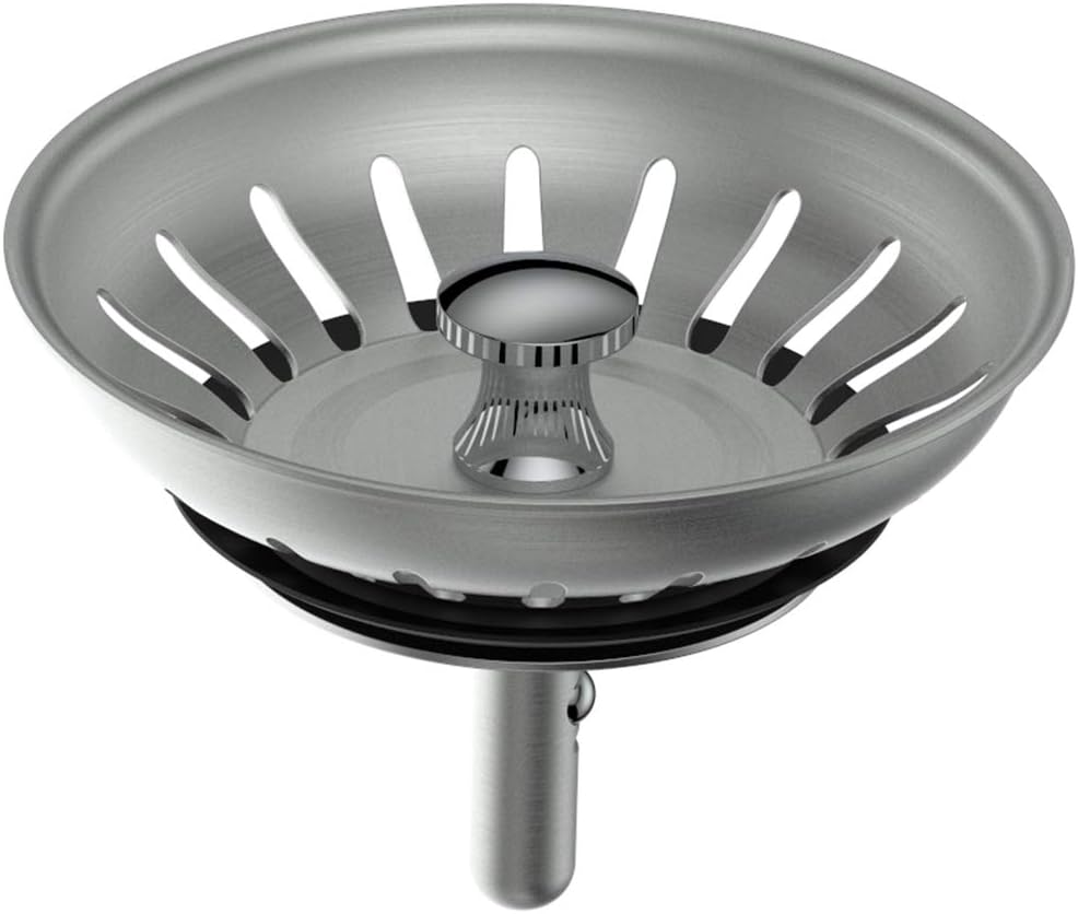 KANARY Kitchen Sink Basket Strainer Replacement for Standard Drains (3-1/2 Inch) Stainless Steel Body with Rubber Stopper (Pack of 2, Stianless Steel)