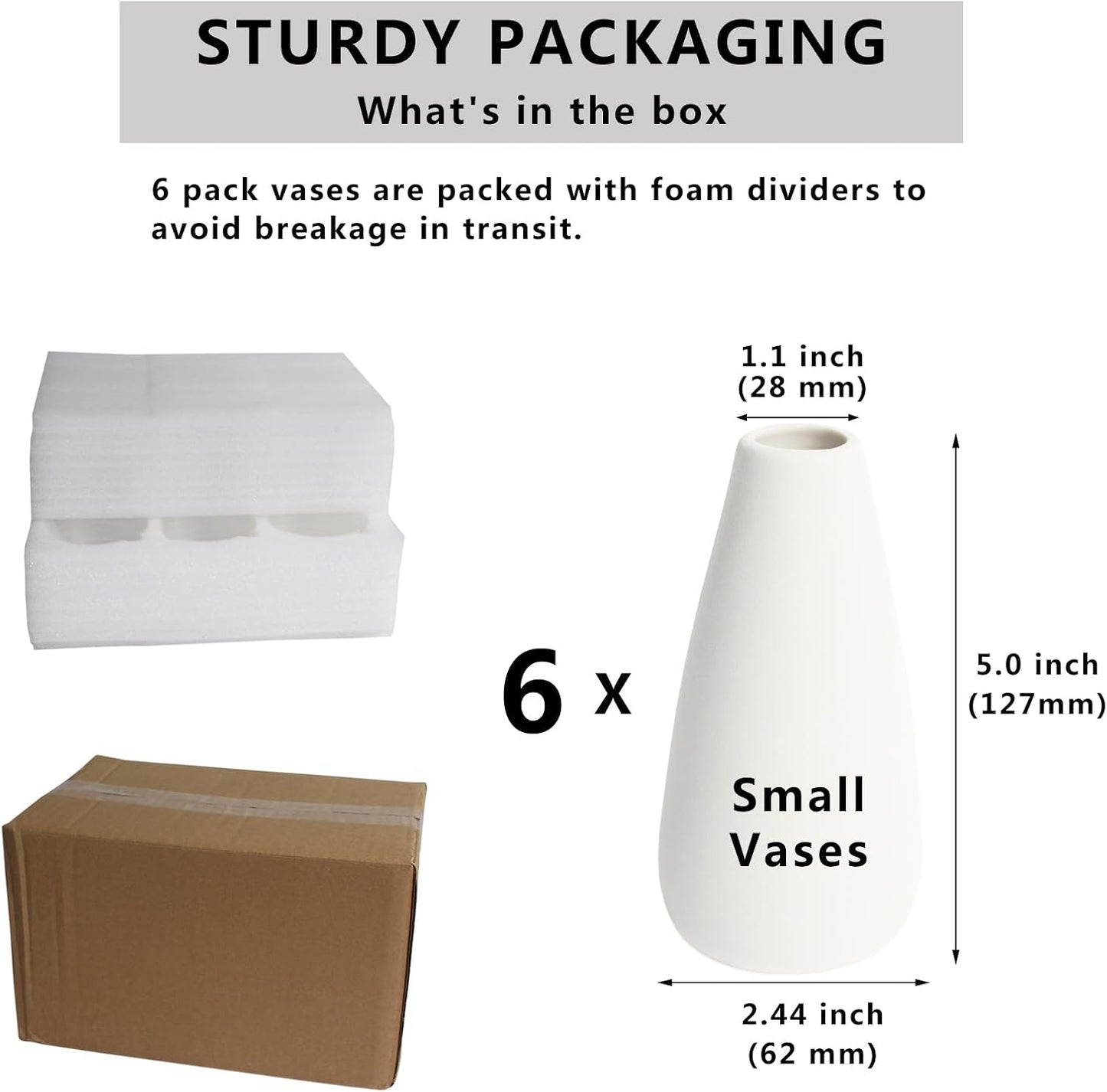 YANLING 6 Pack White Vase Small Ceramic Vases for Decor, Bud Vases | for Centerpieces White Vases for Flowers Boho Home Decor, Pampas Grass Dried Flowers Vases