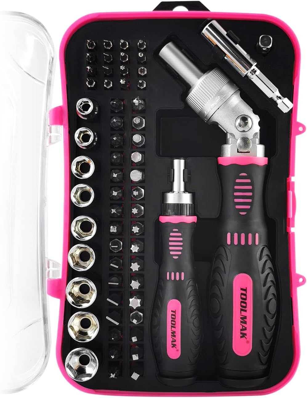TOOLMAK 61pcs Ratcheting Screwdriver, Socket & Precision Bit Set | Cr-V Steel, Rotatable Handle, Storage Case Included, Ideal for Bike, Watch & Glasses Repair