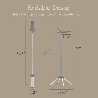 Beaudaily Clothes Drying Rack, Foldable 79.5-Inch Laundry Drying Rack,3 Tie, with Rotatable Arms, Stainless Steel, Holds 27 Clothes,8 Towels and 24 Clips for Hanging Socks, White and Silver