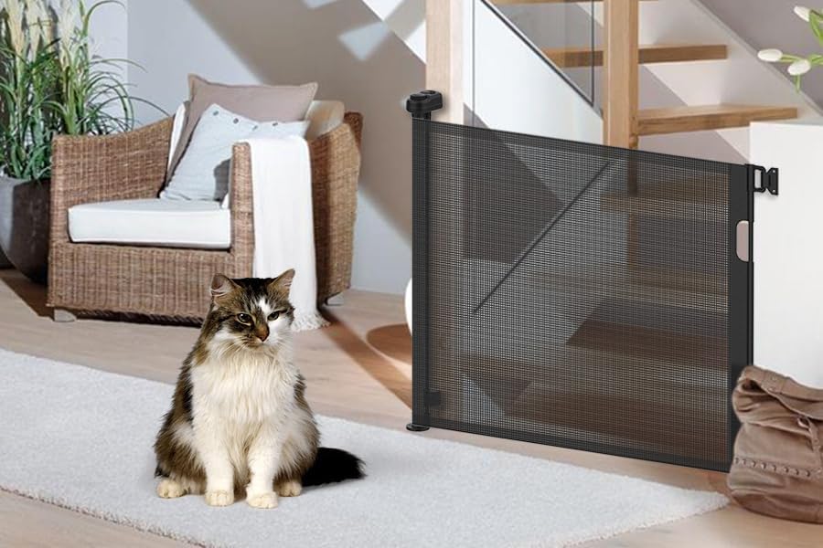 Upgraded Retractable Baby Gate for Stairs, 33"Tall Expands 71"Wide Ideal Safety Solution Dog Gate for Stairs Doorways Hallways Indoor Outdoor Mesh Baby Gate Retractable Screen Door(White,86CMx180CM)